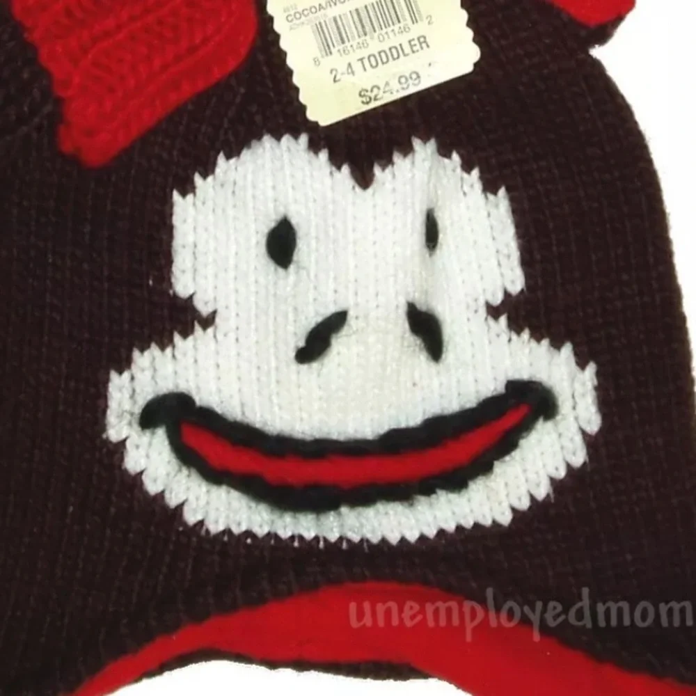 Cap Hat Beanie Mittens Brown Monkey Boys Knit Skull Caps Ear Flaps Toddlers